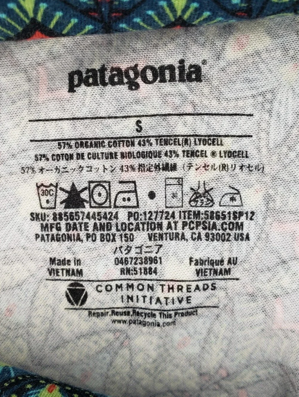 Patagonia Convertable Lithia Skirt in Teal & Navy Peacock Organic Cotton Boho S